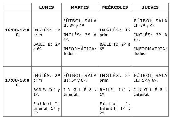 horarios actividades extra 2014-2015